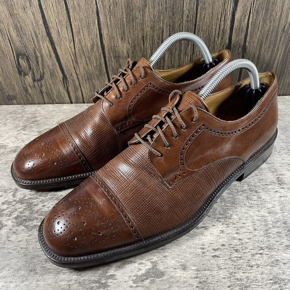Mezlan Vicente Cap-Toe Brogue Oxford Brown Leather Men's Shoes Size 9.5 EUC - Picture 2 of 9